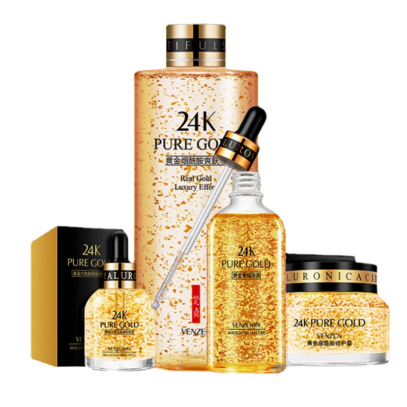 

4PCS 24k Gold Combination Skin Care Sets Moisturizing Lifting Face Eye Serum Niacinamide Toner Anti Aging Facial Essence Liquid