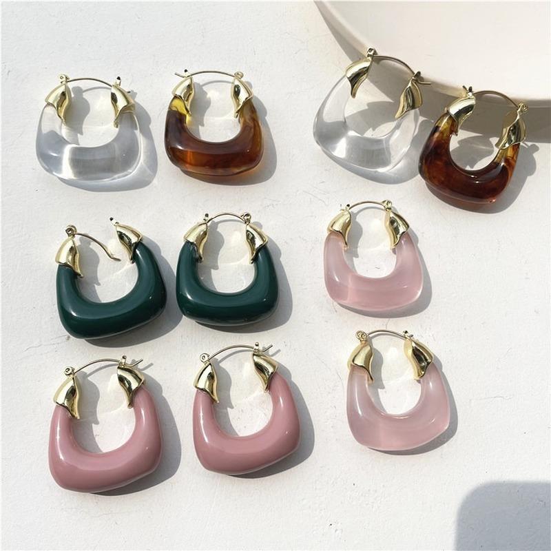 

Hoop & Huggie 2021 Retro Metal Texture Transparent Resin Earrings For Women Girl Colorful Acrylic U-shaped Earring Exquisite Jewelry