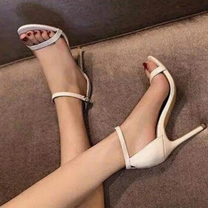 

Sandals Women One Word Buckle White Stiletto High Heel Shoes Fashion 2021 Summer Heels, Black (6 cm)