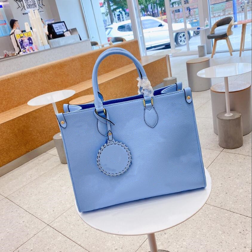 

M57639 Designer top end Women shopping Bag gradient Giant canvas flower accessorized cowhide colorful leather Handbag Purse Tote crossbody Shoulderbag, Blue