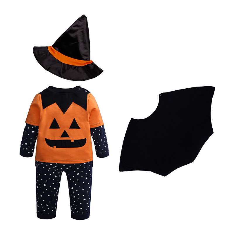 

Clothing Sets Halloween Baby Wizard Cosplay Long Sleeve Pumpkin Top Star Pant Cloak Hat 4Pcs Kids Cotton Costume For Boys Girls, Yellow