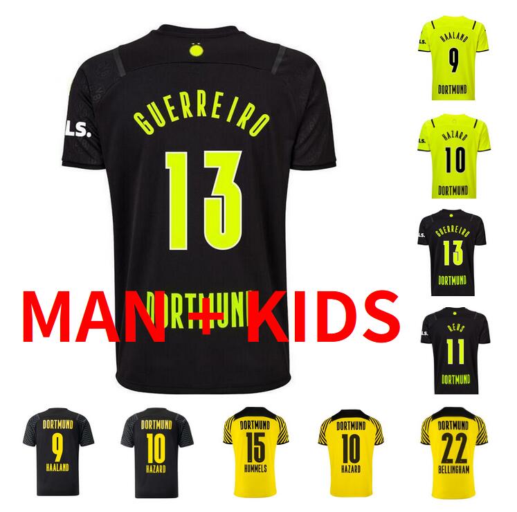 

21 22 HAALAND REUS soccer jerseys 2021 2022 REYNA HAZARD NEONGELB BELLINGHAM SANCHO 110th anniversary HUMMELS fourth football shirt men + kids kit, Black;yellow