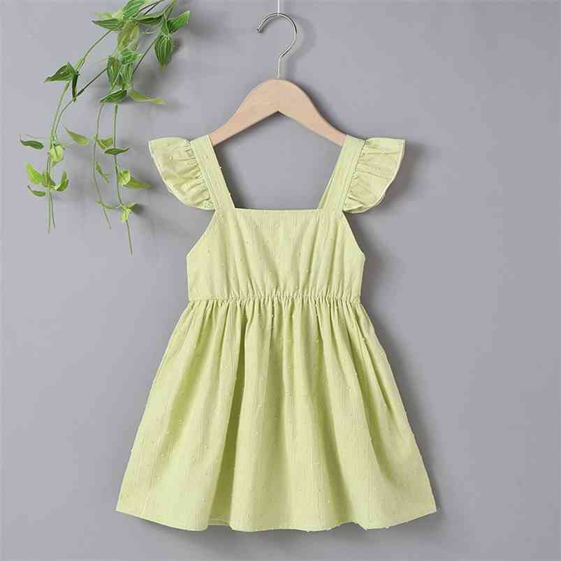 

Summer Girls Dress Sleeveless Green Solid Bodycon Cute School Style Vestidos 18M-6T 210629