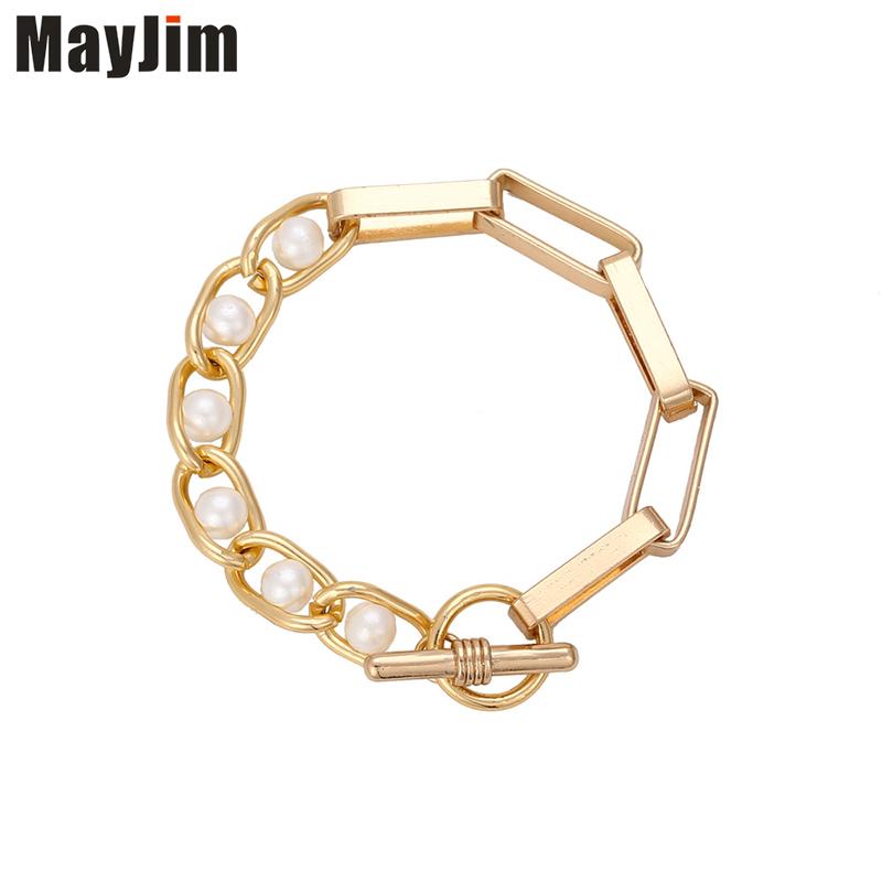 

Bangle European American Jewelry Simple Buckle Pearl Hand Decoration Womens Fashion Splicing Metal Chain Bracelet