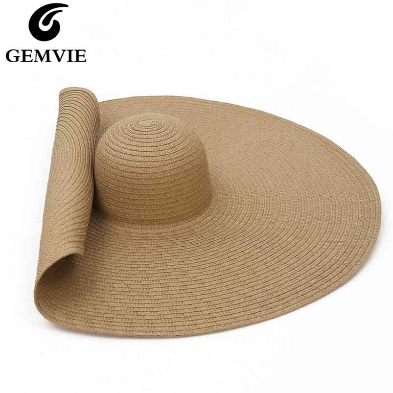 

GEMVIE Oversized Straw Hat For Women Wide Brim Summer Sun Packable Large Paper Beach Fashion 210709, Yellow 2