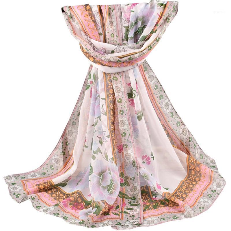 

Scarves Women Scarf Flower Printed Soft Chiffon Shawl Wrap Wraps Comfortable Autumn Scarfes Bufanda Mujer, Blue;gray