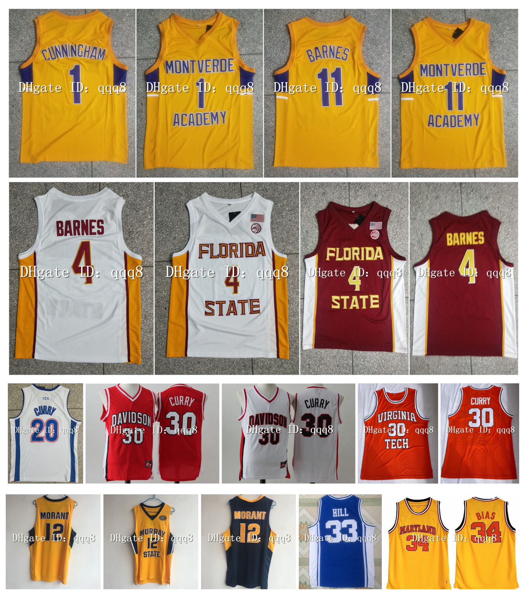 

Ja Morant Murray Florida State College Basketball Jerseys Montverde Academy Cade Cunningham Scottie Barnes Steph Curry Davidson Len Bias Maryland Grant Hill Duke, As pic