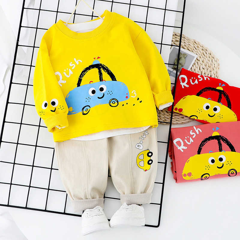 

0-5 years 100% Cotton boy girl clothing set spring active cartoon casual kid suit children baby T-shirt+pant 210615, Yellow