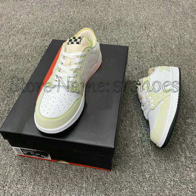 

1 Low OG White Ghost Green Glow Jumpman Sports Shoes 1s Men Basketball Sneakers Women Trainer Runner Shoe, Customize
