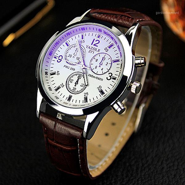 

Wristwatches Quartz Men's Watches Male Clock Yazole Imitate Three Eyes Measuring Time Luminous Casual Leather Strap Fashion, Color 3