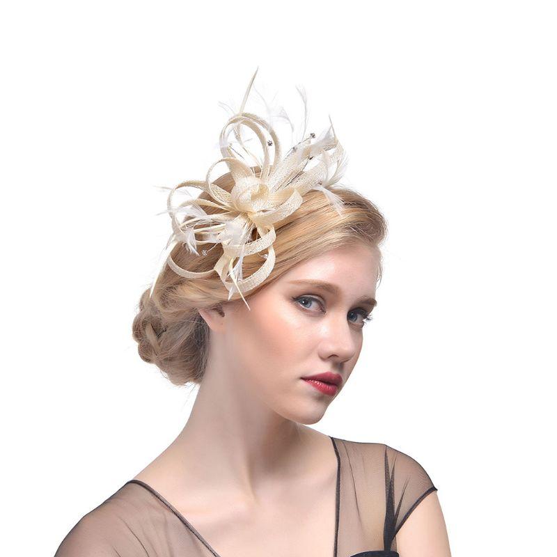 

Headpieces Wedding Bridal Fascinator Hat Ruffles Flower Feather Tea Party Women Girls Hair Clip Glitter Rhinestone Vintage Banquet