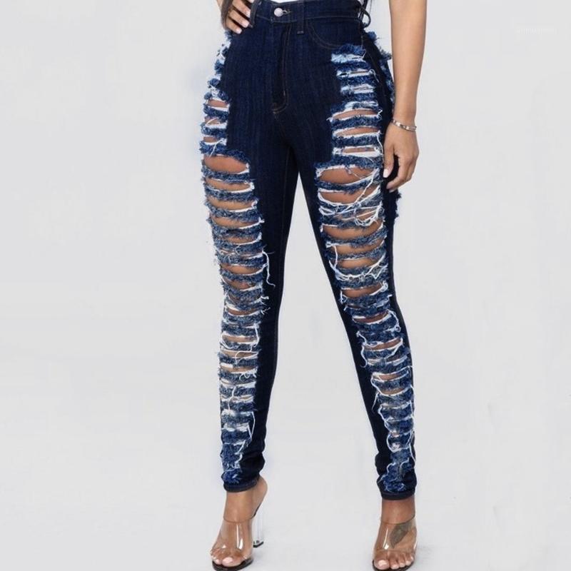 

Stretchy Hole Tassel Ripped Jeans Woman Denim Pants Trousers For Women Pencil Skinny Women, Blue