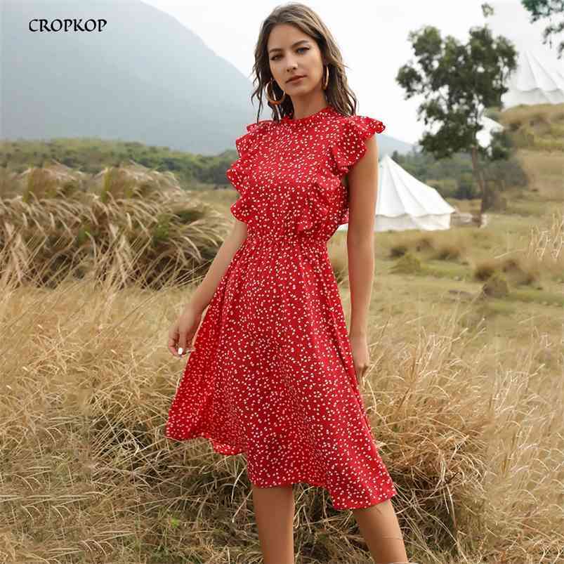 

Chiffon Dres Elegant Summer Floral Print Ruffle A-line Sundress Casual Fitted Clothes To Knees Red Dresses For 210701, Blue