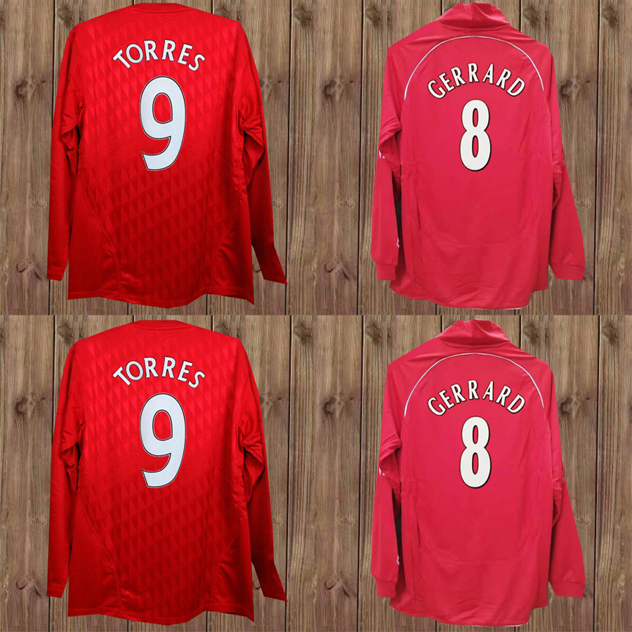 

1993 1995 04 05 DALGLISH HESKEY Long sleeve Retro Soccer Jerseys 85 86 08 09 2010 FOWLER GERRARD TORRES KUYT Home Away 3rd Football Shirt Su, Black