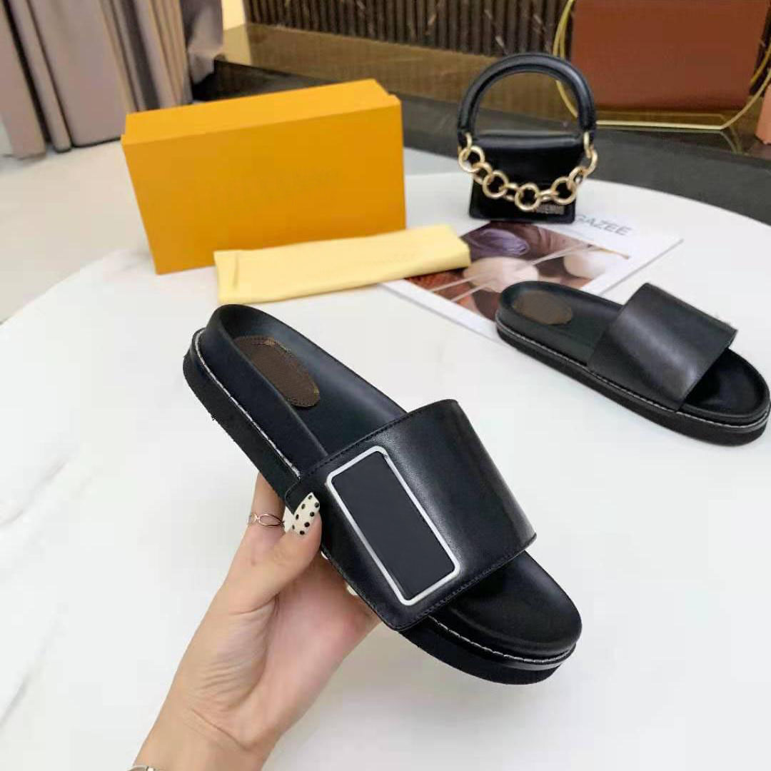 

2021 Designers Waterfront Women Sandals Summer Cafskin Slippers With Box Cost-effective Slides Thick Flip Flops Luxurys Fashion Wide Flat Mules Platform Shoes