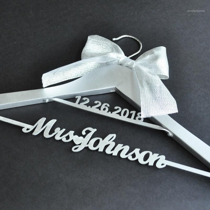 

Party Decoration Silver Wedding Hanger Bridal Dress Mrs Name Hanger, Personalized Bride Bridesmaid With Date, Shower Gift