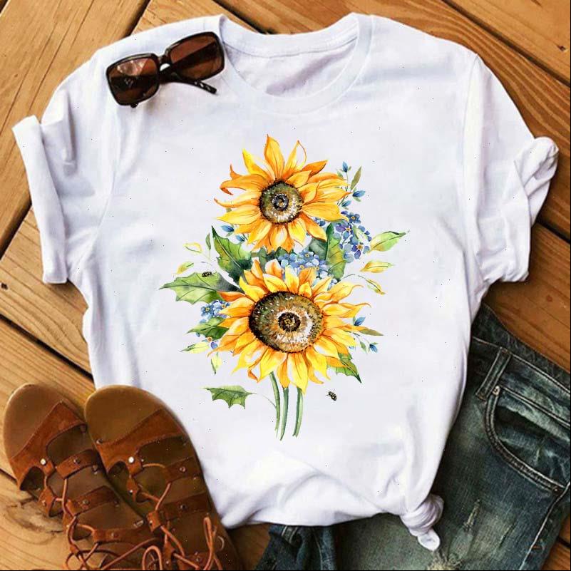 

harajuku kawaii aesthetic ullzang sunflower womens t shirt printed 90s graphic fashion korean style tee female, White
