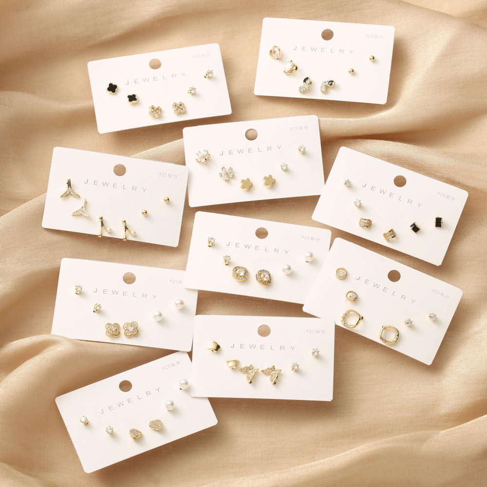 

S925 silver needle small and exquisite 3-piece set of micro inlaid Zircon Earrings
