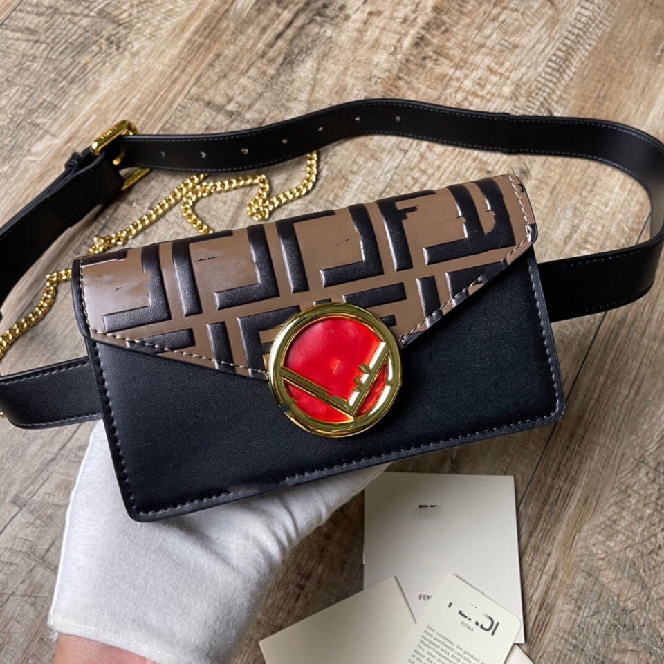 

Classic double F pattern envelope, vintage bag matching color across one shoulder FF fashionable cross small multi-functional Fanny pack chest chain able star with, Brown