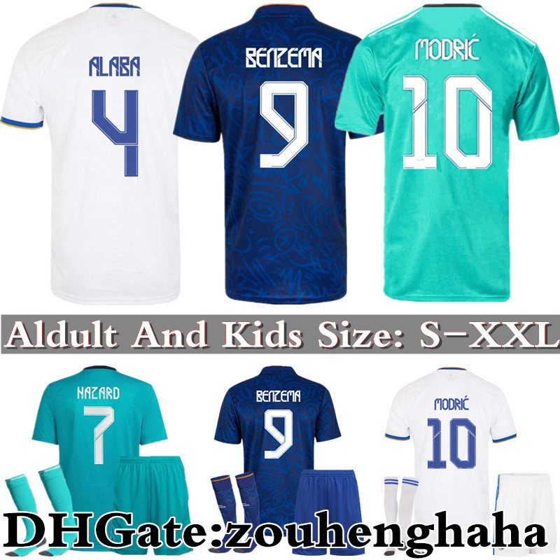 

Kids Men Real Madrid Third Soccer Jersey Sets VINI JR. 2021 22 Away homme Enfants BENZEMA boys Maillots De Foot Aldult child MODRIC Niños hombre football shirt kit socks, Home +patch