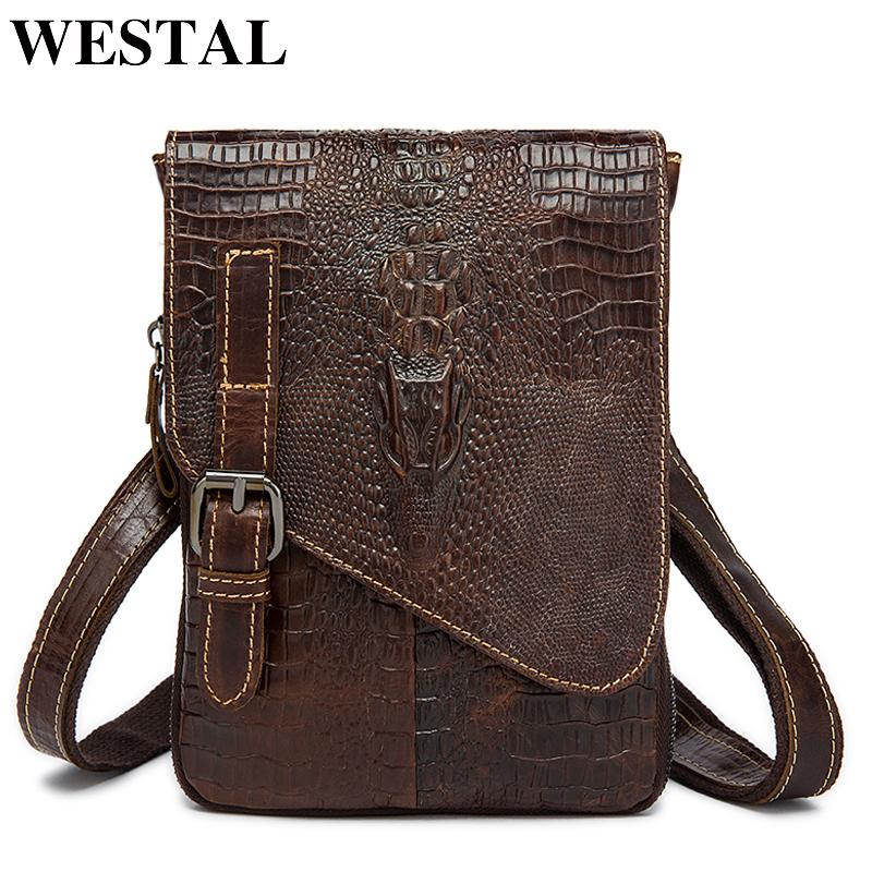

Waist Bags WESTAL Leather Belt Bag Men Genuine Hasp Chest Pack Male Fanny Phone Money Pouch