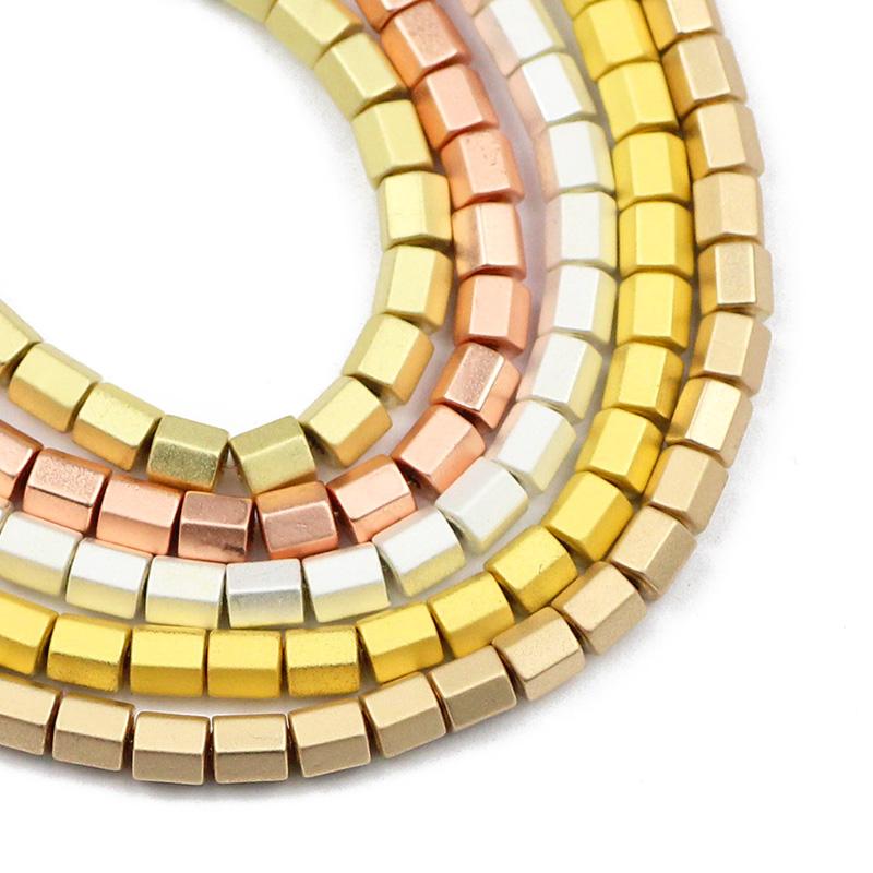 Other JHNBY Matte Rose Gold Silvers 4x4mm Hexagon Hematite Natural Stone Spacers Loose Beads For Jewelry Making Diy Bracelets Necklace-image-705943367