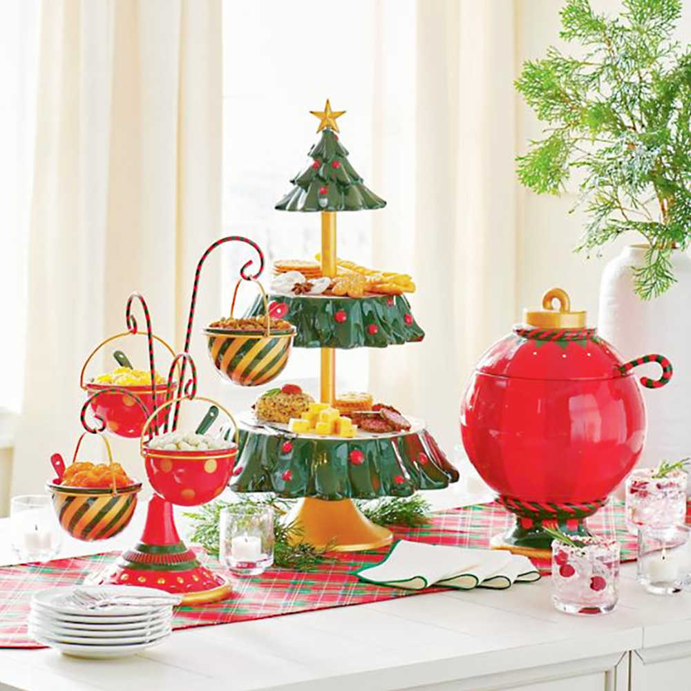 

2022 Christmas Snack Stand 2 Tier Resin Food Serving Tray Cupcake Holder Bowl Christmas Table Decoration Ornaments Snack Rack H1020