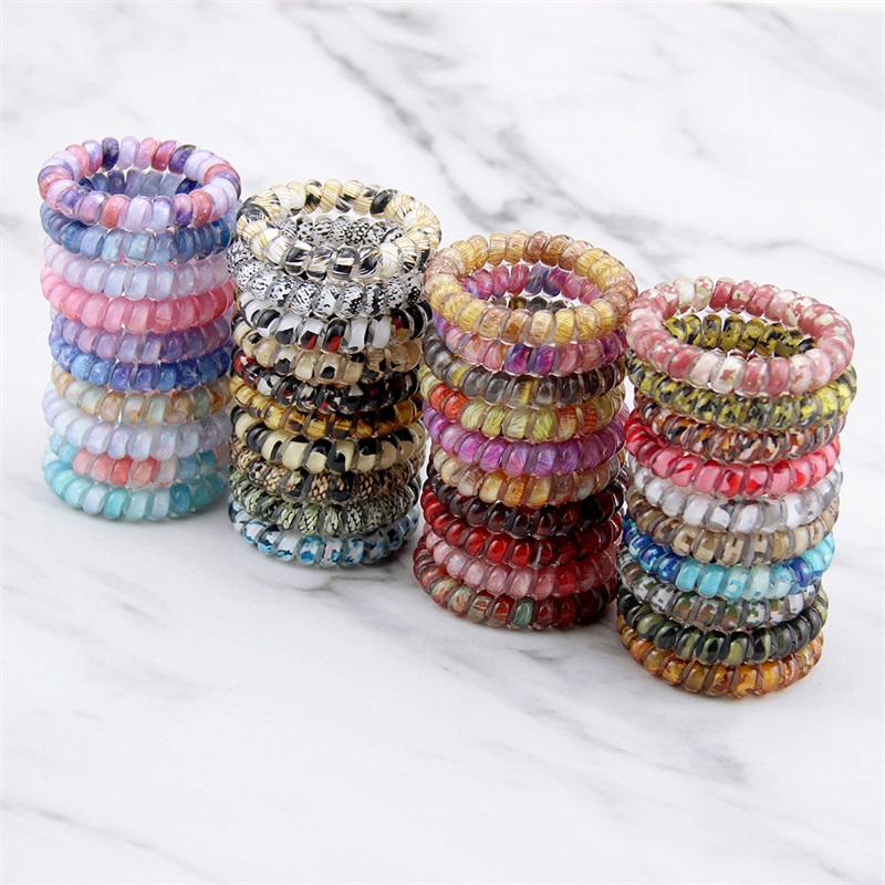 

Telephone Wire Hair Ring Cord Gum Hair Tie Snake Print Elastic Girls Hair Bands Rubber Ropes Bracelet Stretchy Scrunchy H12709 511 Y2, Multi-color
