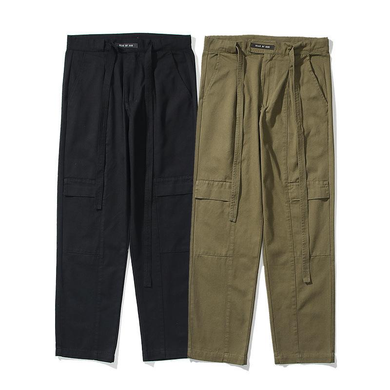 

Chao Brand Young Men's Fearof God Fog Main Line Streamer Drawstring Tooling Canvas Pants, Black