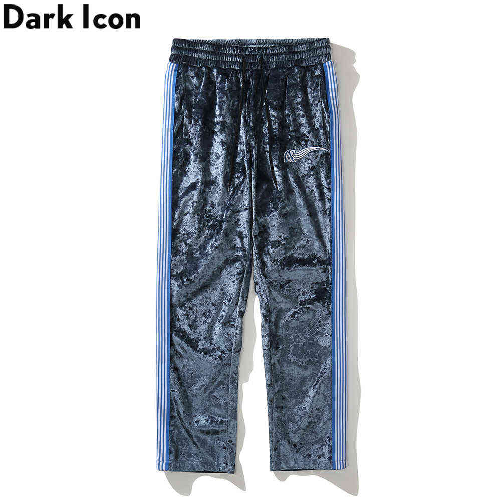 

Velvet Side Stripe Pants Men Elastic Waist Straight Men's Pants Full Length 210603, White