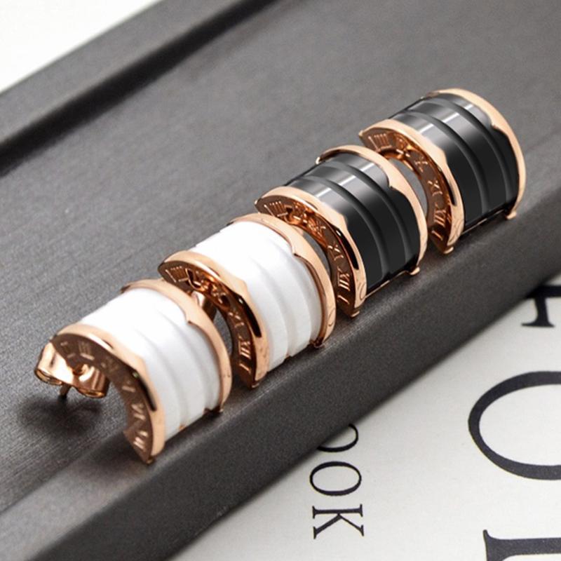 

Trendy Rose Gold Color Roman Numerals Cerami Stud Earrings For Women Men Stainless Steel Semi-circular Arc (GE111)