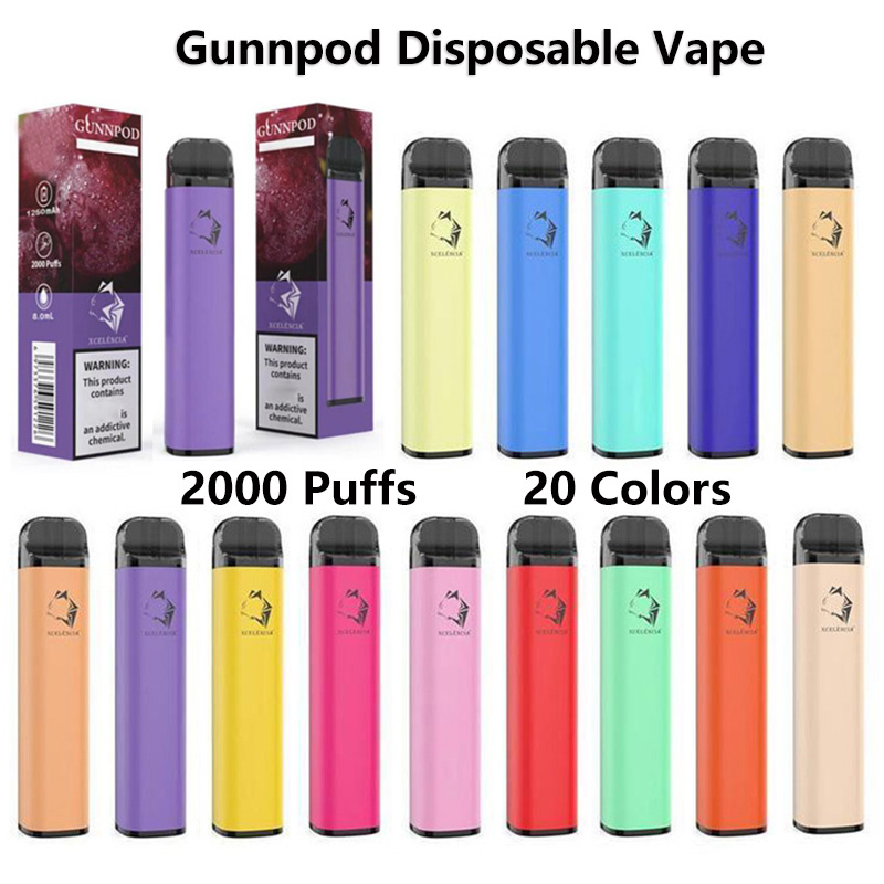 

Gunnpod Disposable E Cigarette 2000 Puffs Disposable Device 8ml 1250mAh Battery Huge Vapor 20 Colors Vape Pen