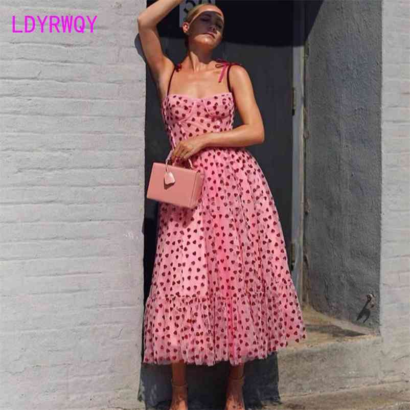 

LDYRWQY Women's pink wave point sling dress Zippers Knee-Length Regular Office Lady Sheath 210603