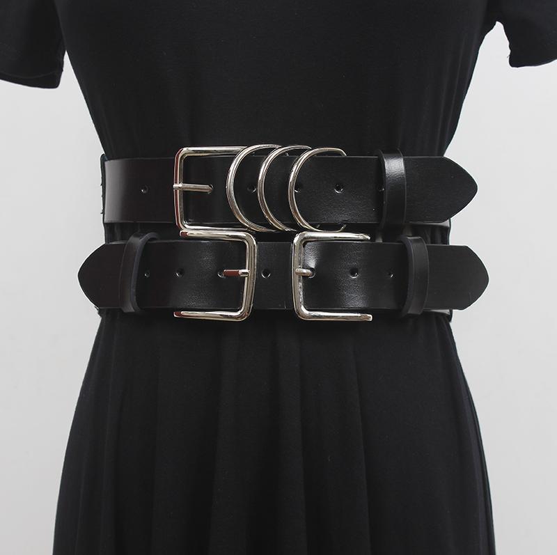 

Belts Women's Runway Fashion Genuine Leather Elastic Cummerbunds Female Dress Corsets Waistband Decoration Wide Belt R193, Black;brown