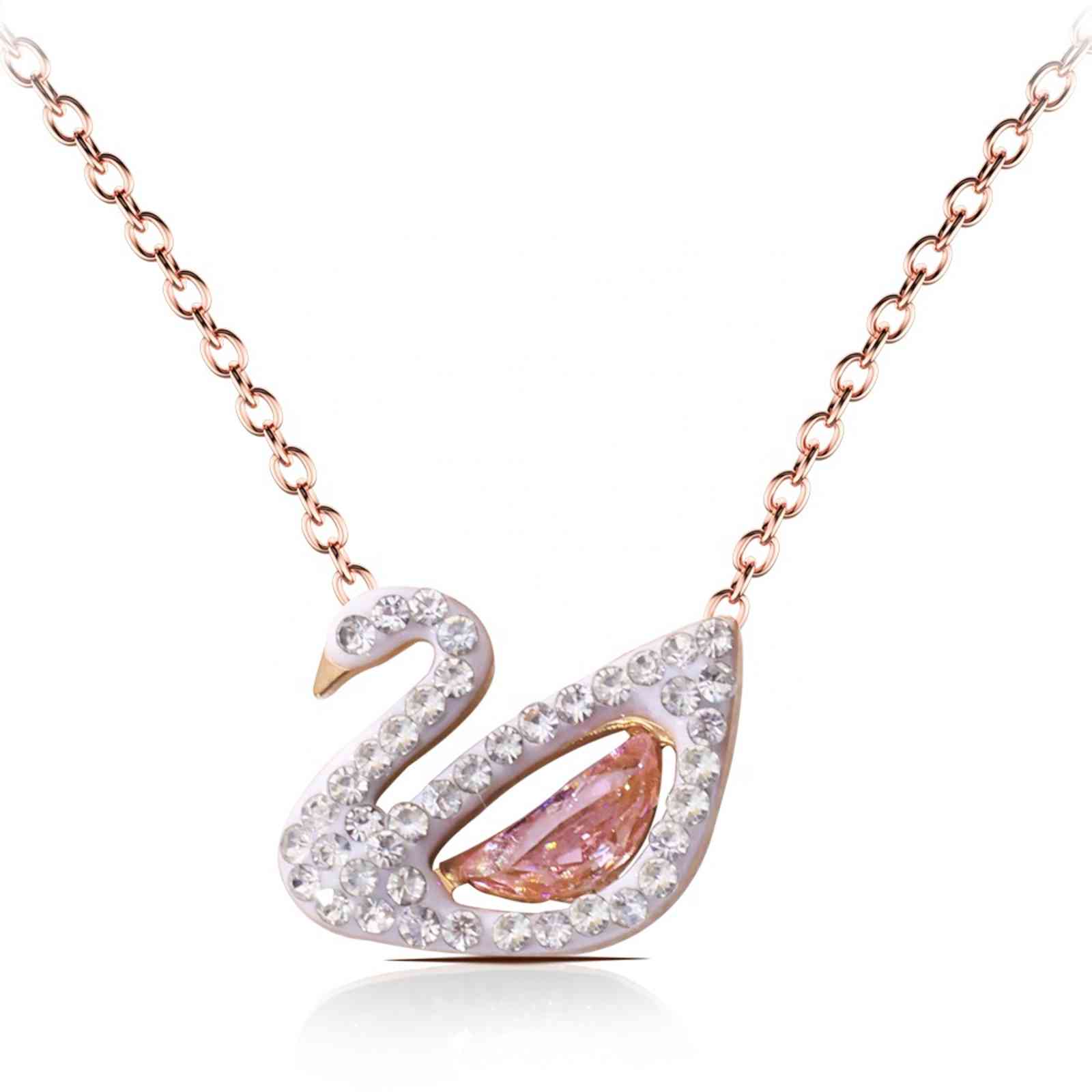 

Bt Friend Dainty Rhintone Rose Gold Plated Choker Chain Black Purple Swan Necklace