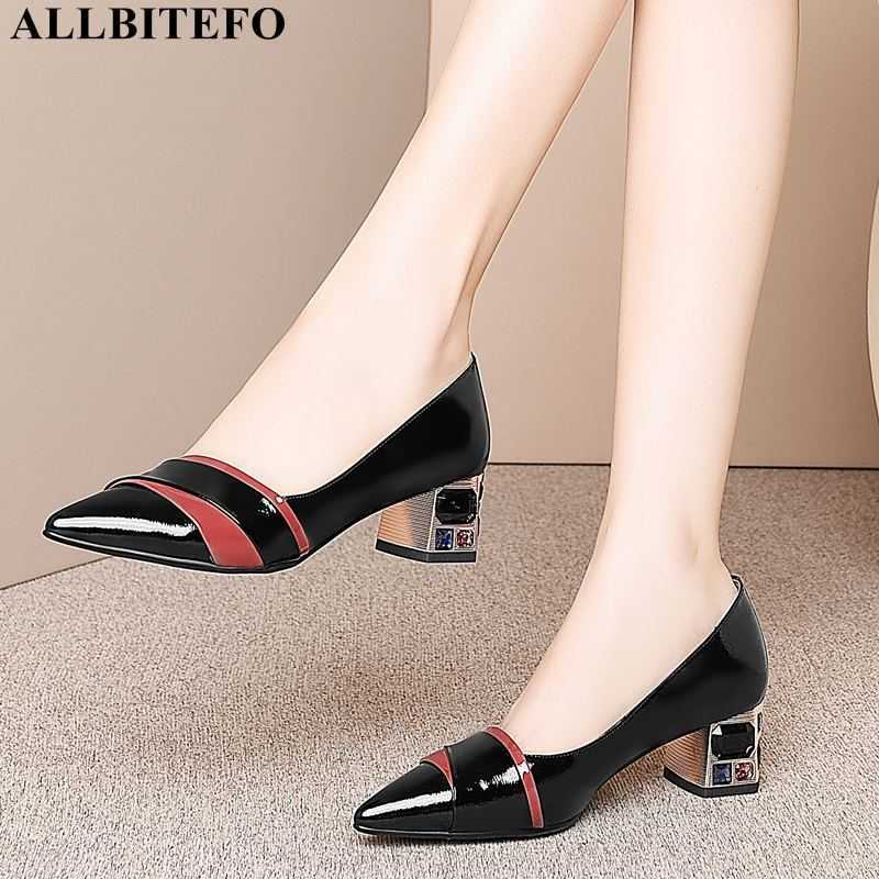 

ALLBITEFO high quality genuine leather Color diamond heel party women shoes women high heel shoes women heels size:33-42 210611, As picture