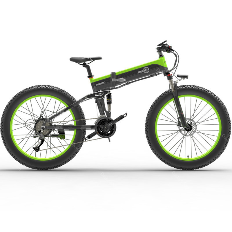 

BEZIOR X1000/X1500 Powerful Electric Bike Off Road Two Wheels 26 Inch Wheel 1000W 48V Folding Electric-Bicycle Mountain, Green 1000w