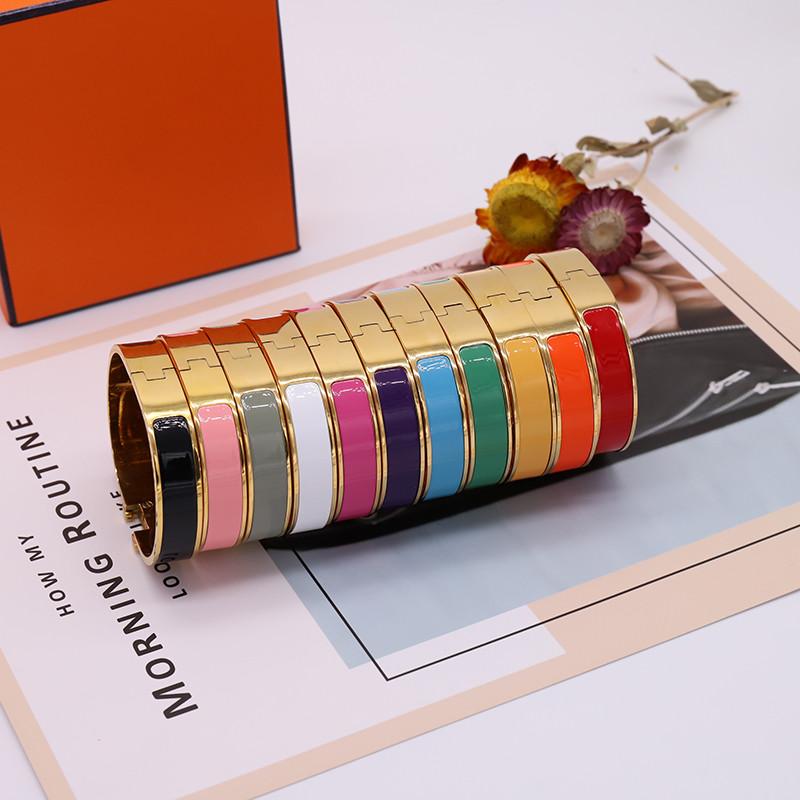 Fashion Stainless Steel Bangle Women Men Enamel Bangles Jewelry Rose Gold Silver H Letter Bracelets Love with Original velvet bag-image-737031126