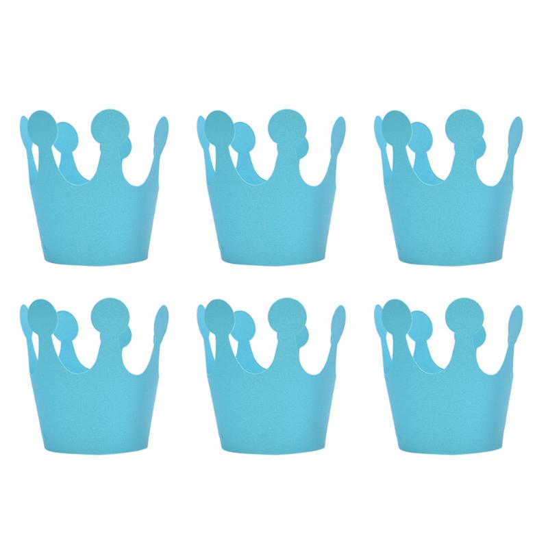 

Party Hats 6pcs Birthday Pearl Paper Hat Crown Cap Decoration For Children Kids Festive Supplies Accessories (Blue)