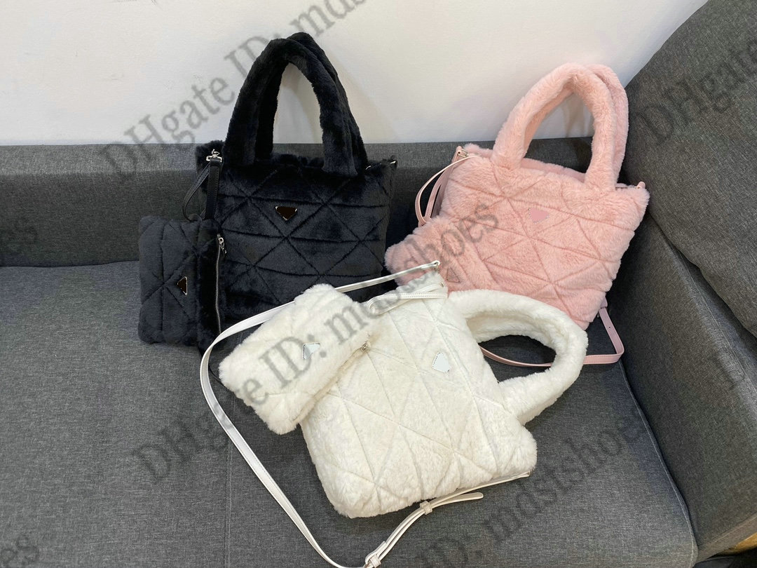 

Designer Soft Shearling Tote Fur Vivid color Drawstring Bucket Bag Winter Wool Terry Purse nappa leather shoulder Handbag Casual Handle Bags Cross Body For Women