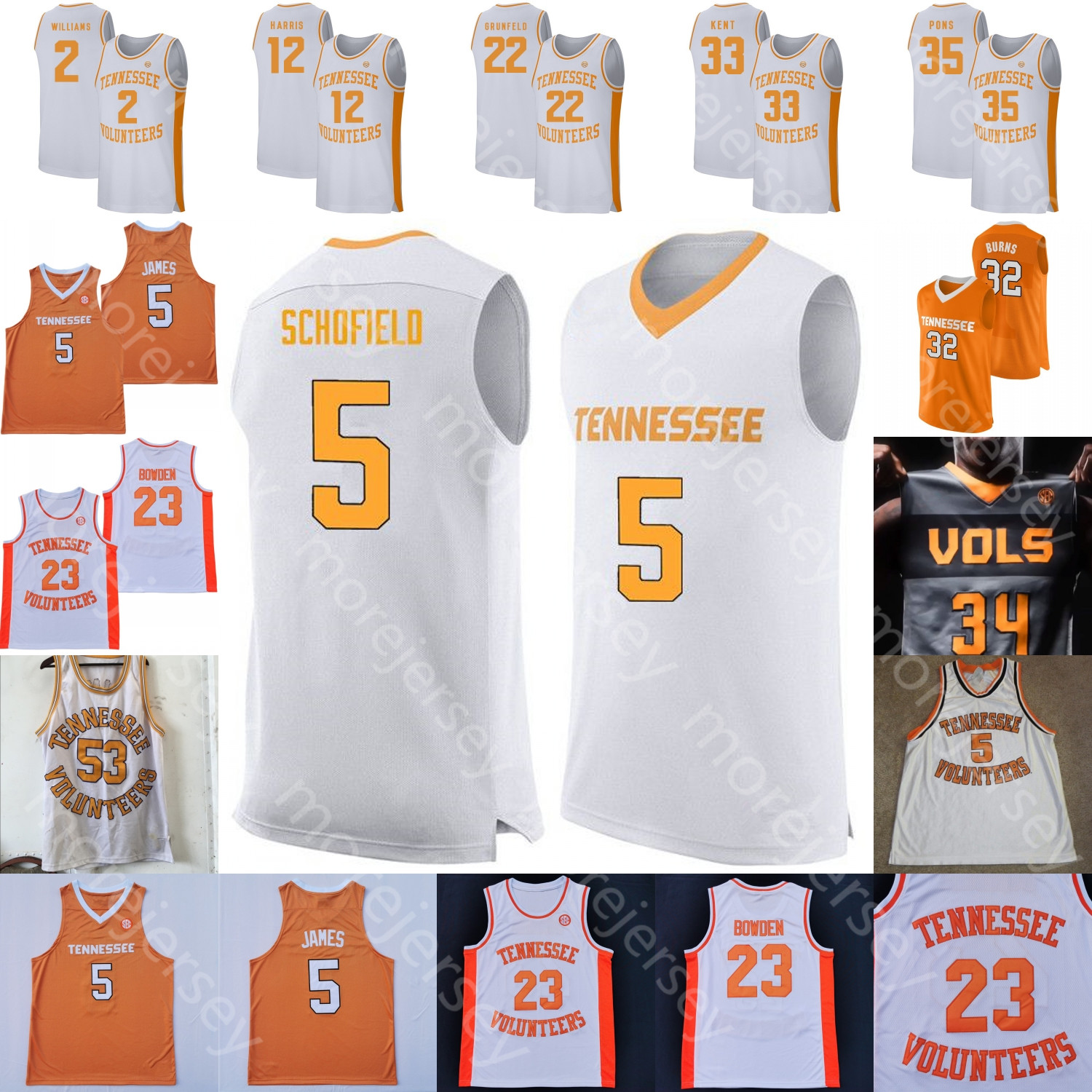 

Tennessee Volunteers Basketball Jersey NCAA College Kennedy Chandler Huntley-Hatfield Jonas Aidoo Jahmai Mashack Diboundje Justin Powell James Turner, White iii