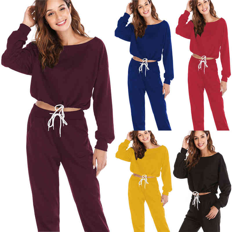 

Women's Tracksuits Tracksuit Sets Solid Long Sleeve Crop Top Sweatshirt and Pants Two Piece Set Sweatsuits Female Autumn Clothing, Only belt bag