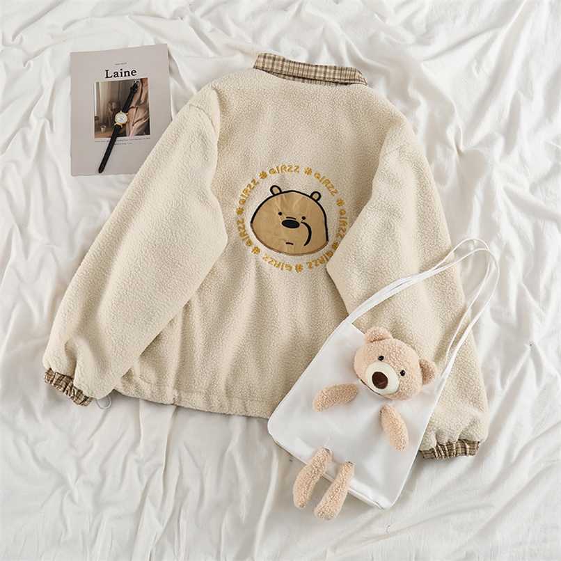 

Korobov Winter Thick Cartoon Coats Vintage Kawaii Japanese Style Jackets Korean Couple Oversize Coat Women 211109, Photo color