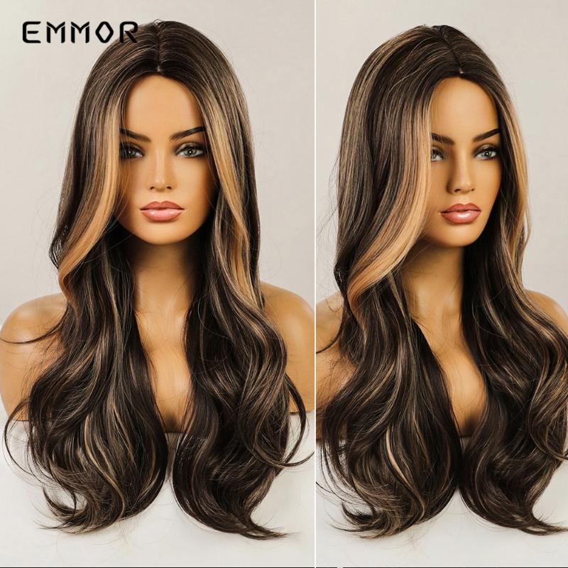 

Synthetic Wigs Emmor Natural Long Middle Part Hair Wig Black Brown With Blonde Cosplay Wavy Fashion Heat Resistant For Women, Em334