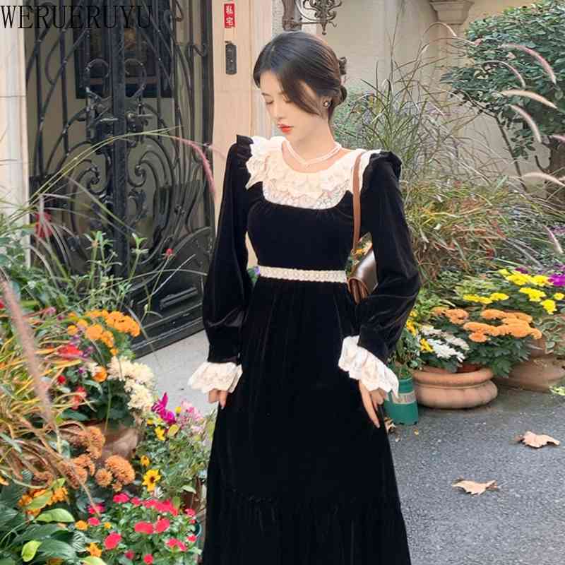 

WERUERUYU autumn winter women' European American long-sleeved long large swing floor gold velvet long solid color dress 210608, Photo color