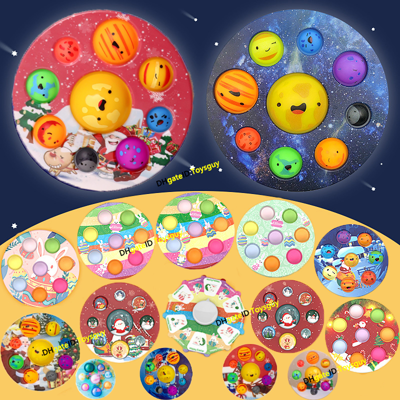 

Christmas Fidget Toys Eight Planets Simple Dimple Desktop Game Board Push Sensory Bubble Decompression Toy Squeeze Press Bubbles Stress Relief Antistress Boards