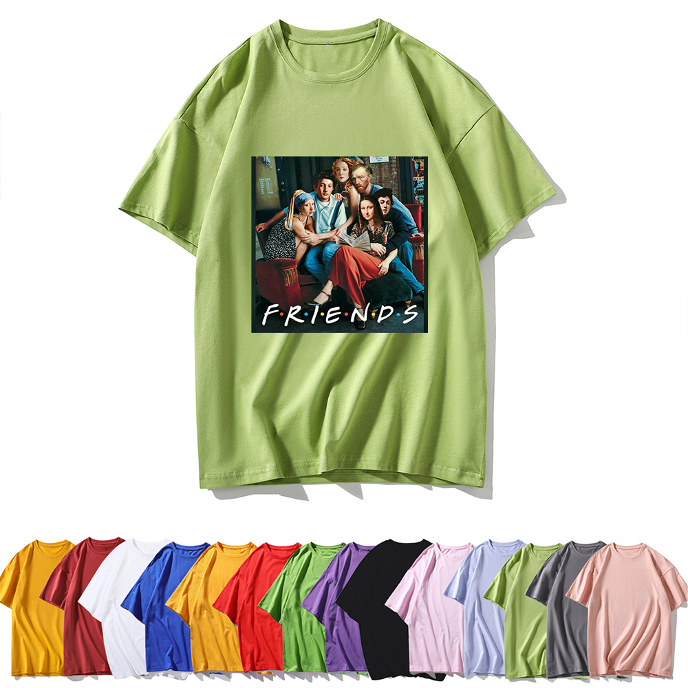 

Comfortable breathable T-shirt Women Tshirt FRIENDS Letter Van Gogh Print Womens shirt High Quality Casual O-neck Tshirt, White