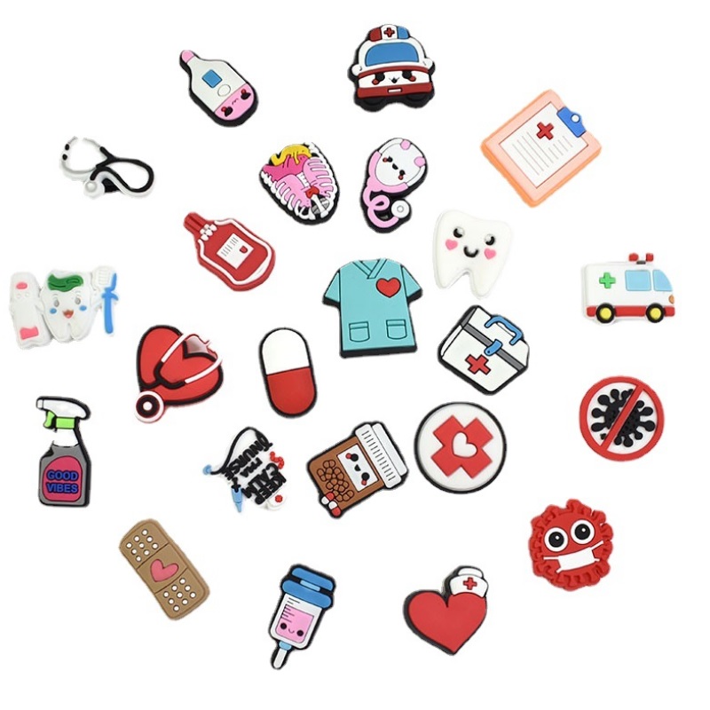 

Medical cartoon PVC Shoe Charms Shoes Buckles Action Figure Fit Bracelets Croc JIBZ gardenShoe accessories Wristband Boys Girls Gift