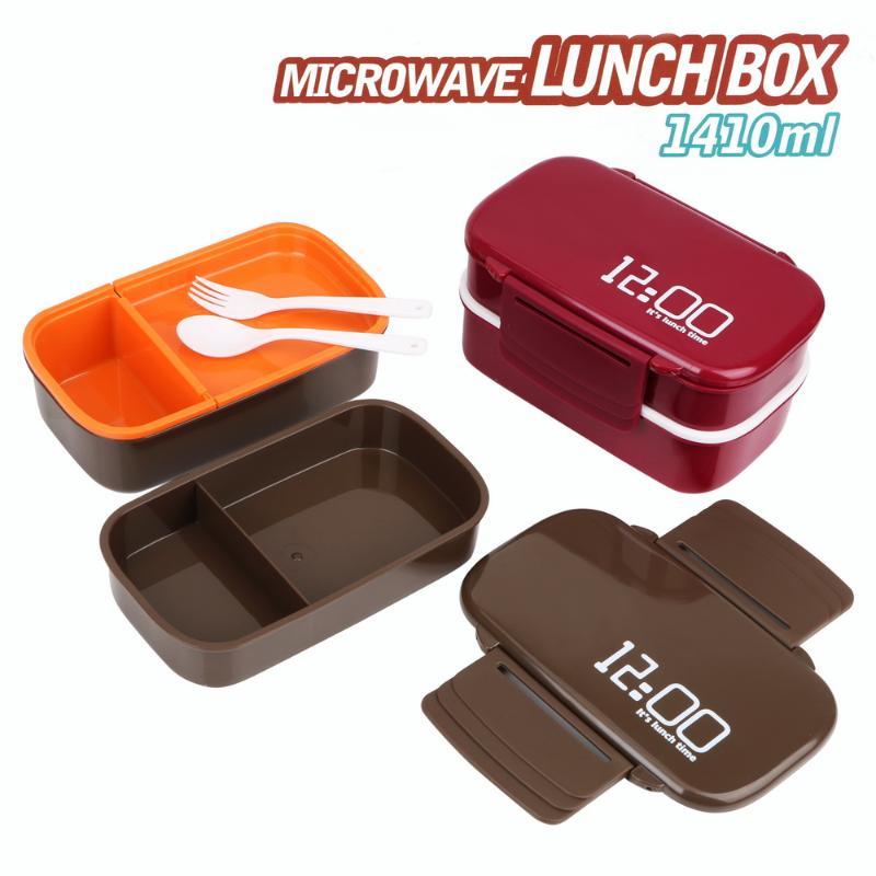

Dinnerware Sets Large Capacity Double Layer Eco-Friendly BPA Lunch Container Lunch-box With Spoon Fork Microwave Fridge Safe 1400ml