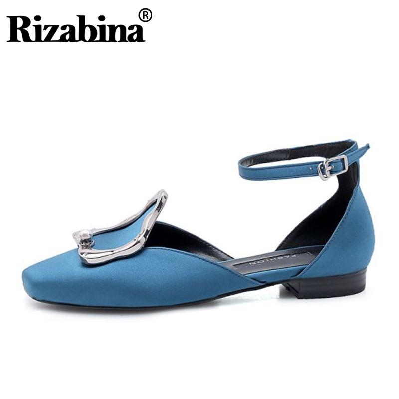 

Satin Sandals Women Ankle Buckle Flats Shoes Square Toe Leisure Daily Office Ladies Brand Footwear Size 34-40, Black